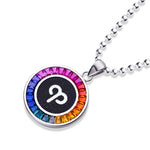 Necklace with a colorful zodiac symbol pendant on a white background