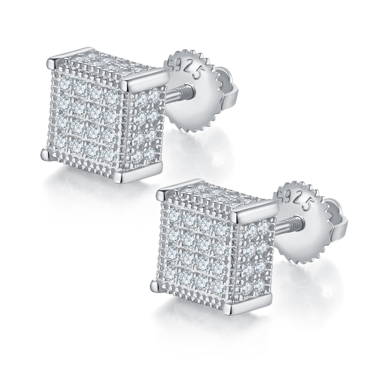 Square Moissanite Cluster Stud Earrings, 0.77ct D Grade, S925 Sterling Silver, 96 Stones AdornMazing Moissanite Earrings.