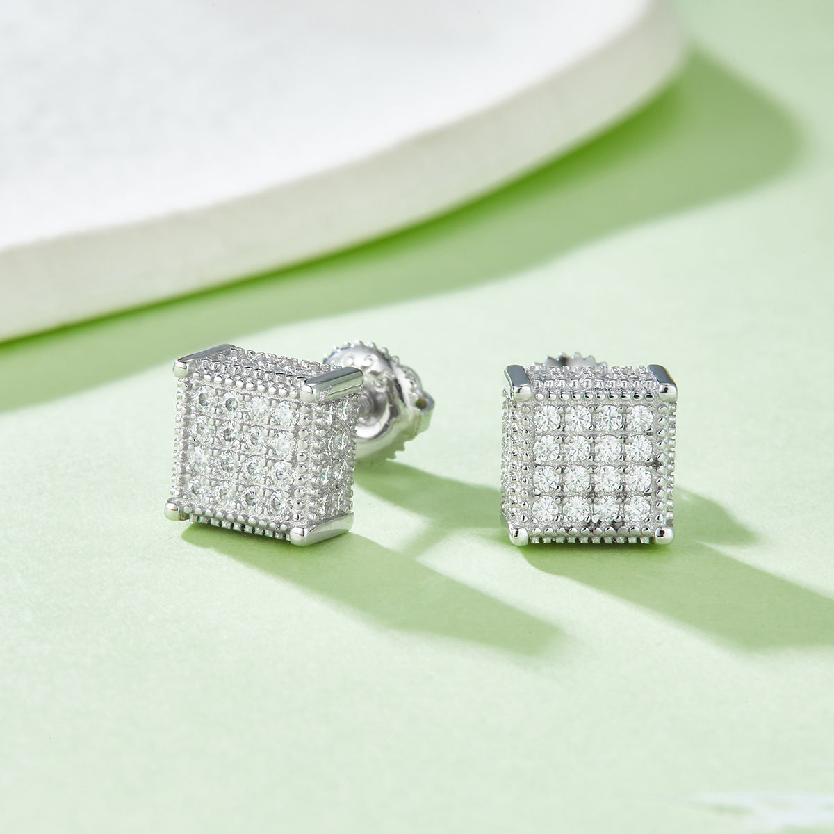 Square Moissanite Cluster Stud Earrings, 0.77ct D Grade, S925 Sterling Silver, 96 Stones AdornMazing Moissanite Earrings.