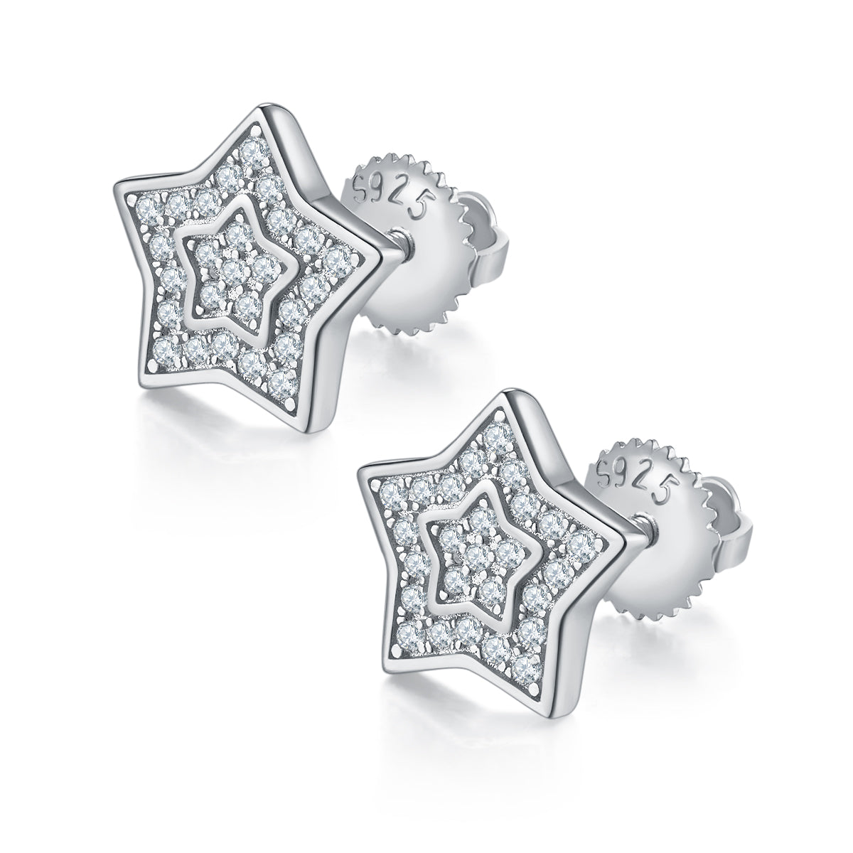 Five-Pointed Star Moissanite Stud Earrings, 0.27CT D Grade, S925 Sterling Silver AdornMazing Moissanite Earrings.