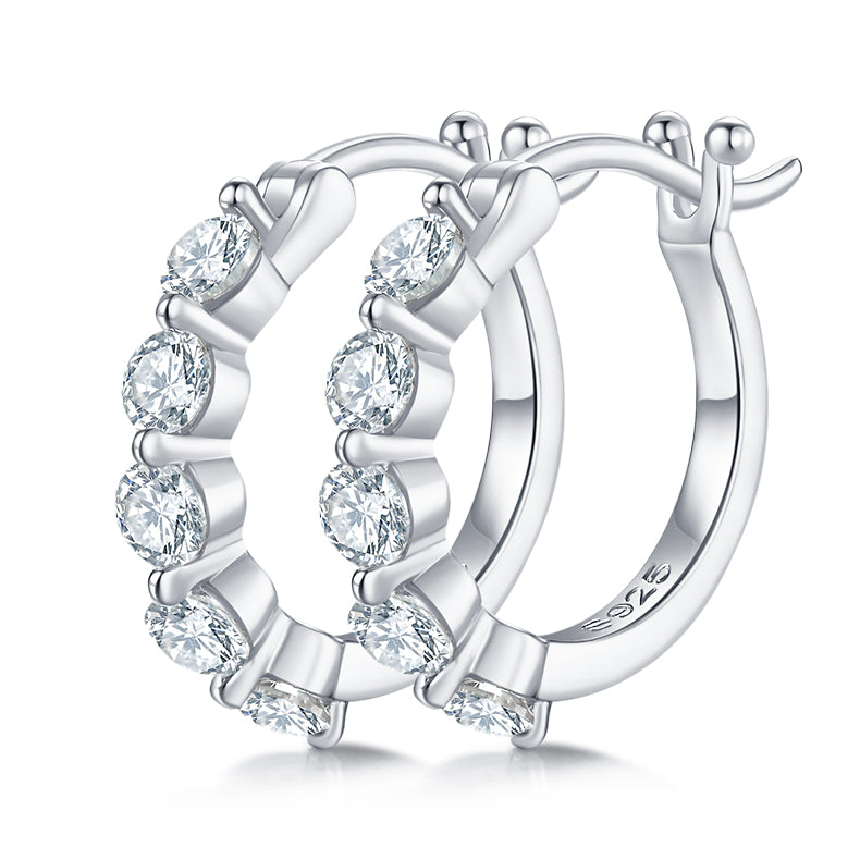 Sterling Silver S925 Moissanite Hoop Earrings, 1CT D Grade, Half Hoop Design AdornMazing Moissanite Earrings.