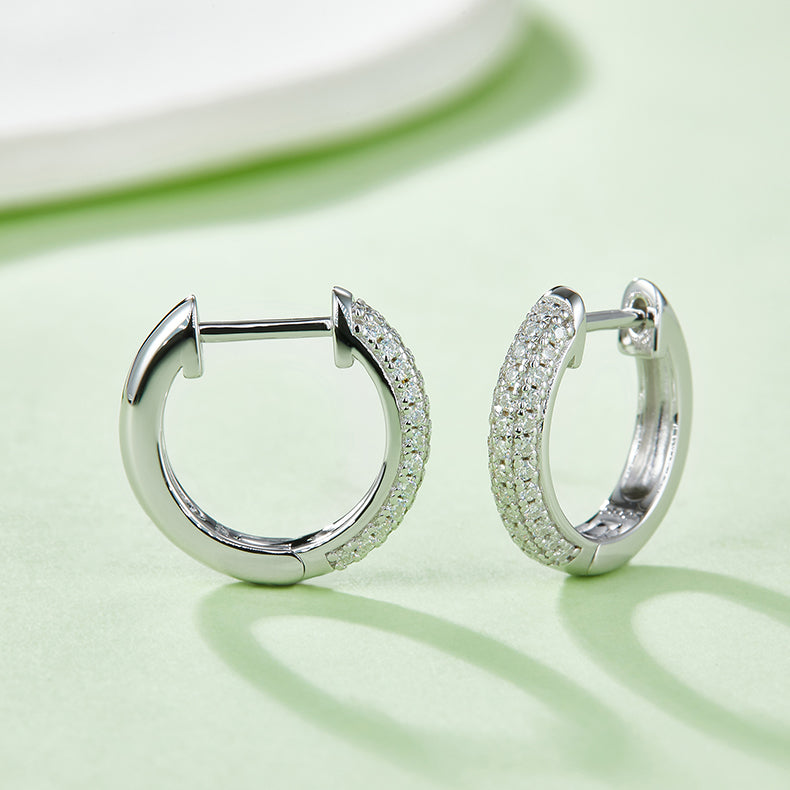 Sterling Silver S925 Moissanite Hoop Earrings, 0.37CT D Grade, 74 Stones AdornMazing Moissanite Earrings.