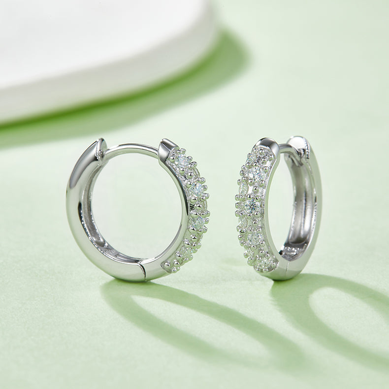 Sterling Silver S925 Moissanite Hoop Earrings, 0.27CT D Grade, 16-Stone Design AdornMazing Moissanite Earrings.