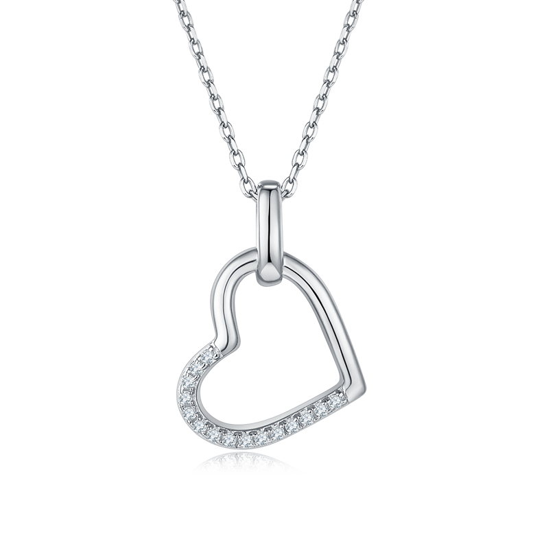 Open Heart Pendant Necklace in S925 Silver, D Grade, Paved with Sparkling Stones