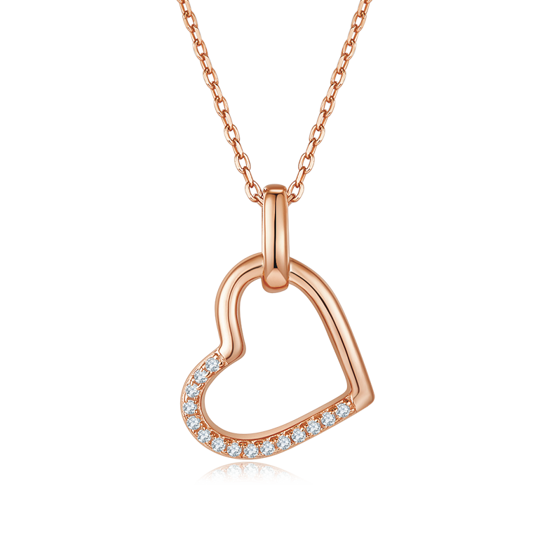 Open Heart Pendant Necklace in S925 Silver, D Grade, Paved with Sparkling Stones