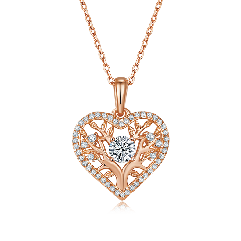 Sterling Silver S925 Heart-Shaped Tree of Life Pendant Necklace, 0.78CT D Grade Moissanite, Intricate Design