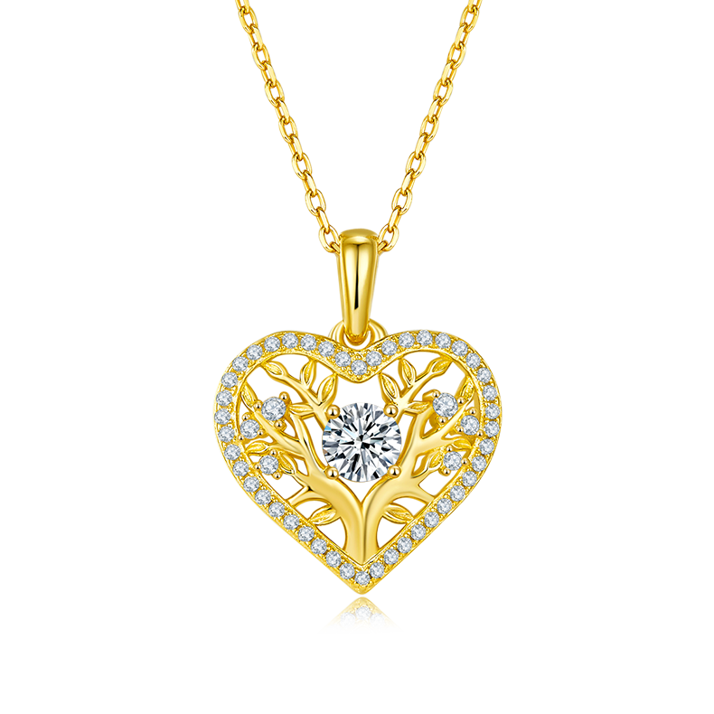 Sterling Silver S925 Heart-Shaped Tree of Life Pendant Necklace, 0.78CT D Grade Moissanite, Intricate Design