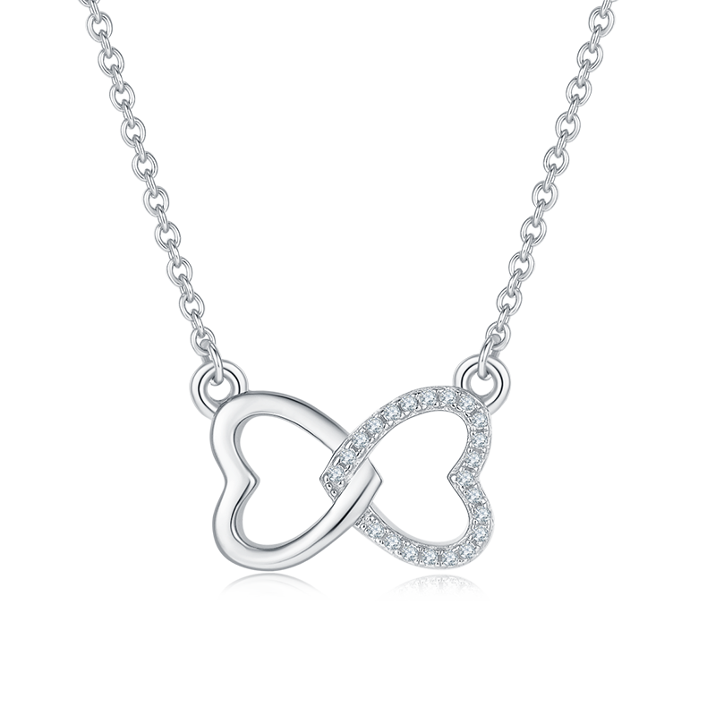 Double Heart Pendant Necklace S925 Sterling Silver, D Grade Moissanite, 0.10CT