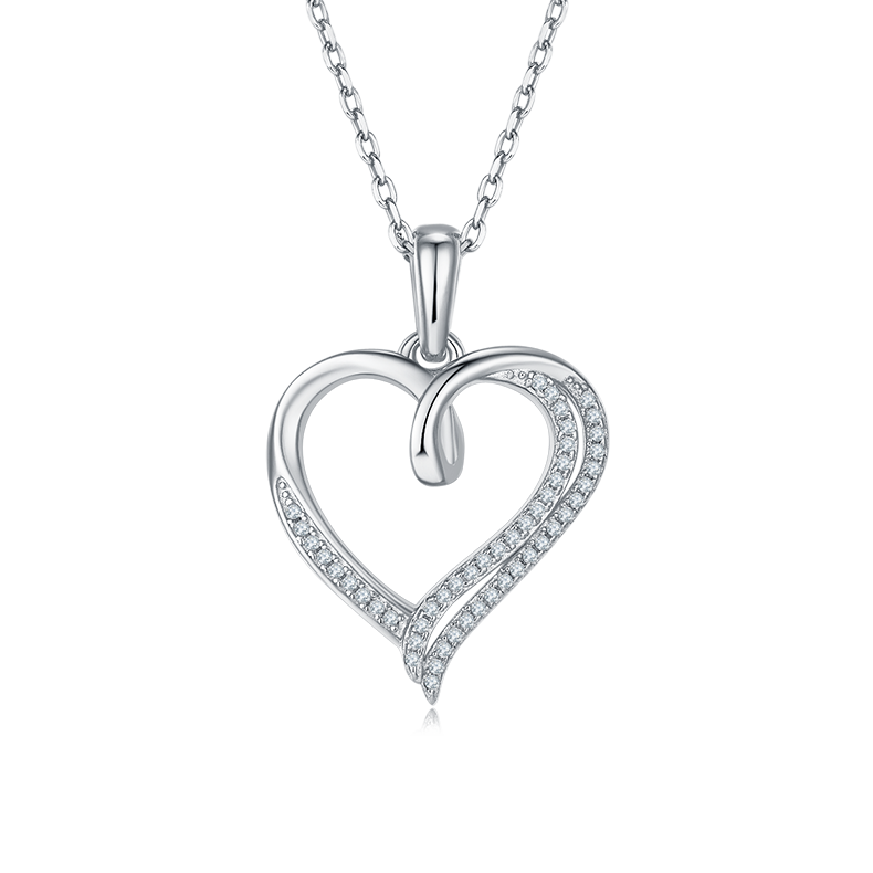 Sterling Silver S925 Heart Pendant Necklace, D Grade Moissanite, 0.15CT