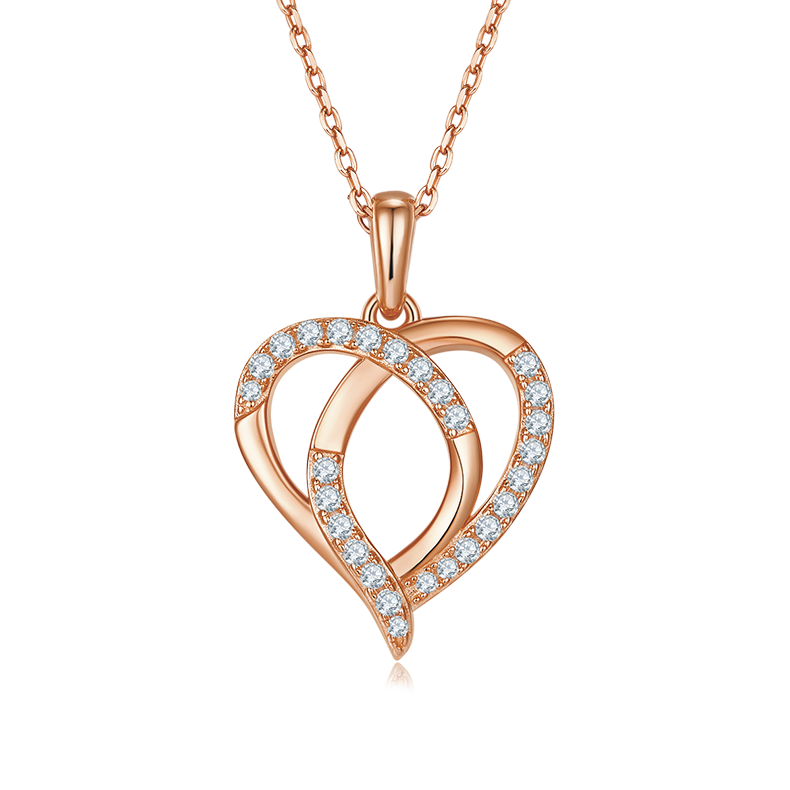 Sterling Silver S925 Intertwined Heart Pendant Necklace, D Grade Moissanite, 0.38CT