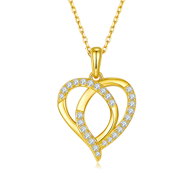 Sterling Silver S925 Intertwined Heart Pendant Necklace, D Grade Moissanite, 0.38CT