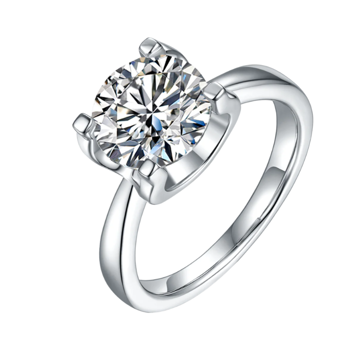 Sterling Silver S925 Moissanite Solitaire Engagement Ring, 3CT D Grade, Classic 4-Prong Setting AdornMazing Moissanite Rings.