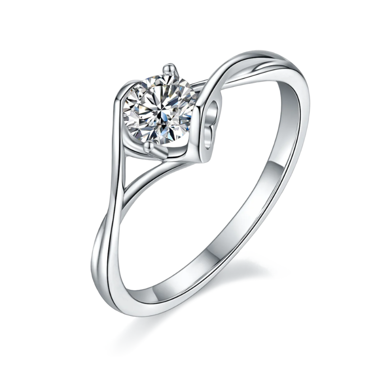 Sterling Silver S925 Moissanite Solitaire Ring, 0.50CT D Grade, Twisted Design AdornMazing Moissanite Rings.