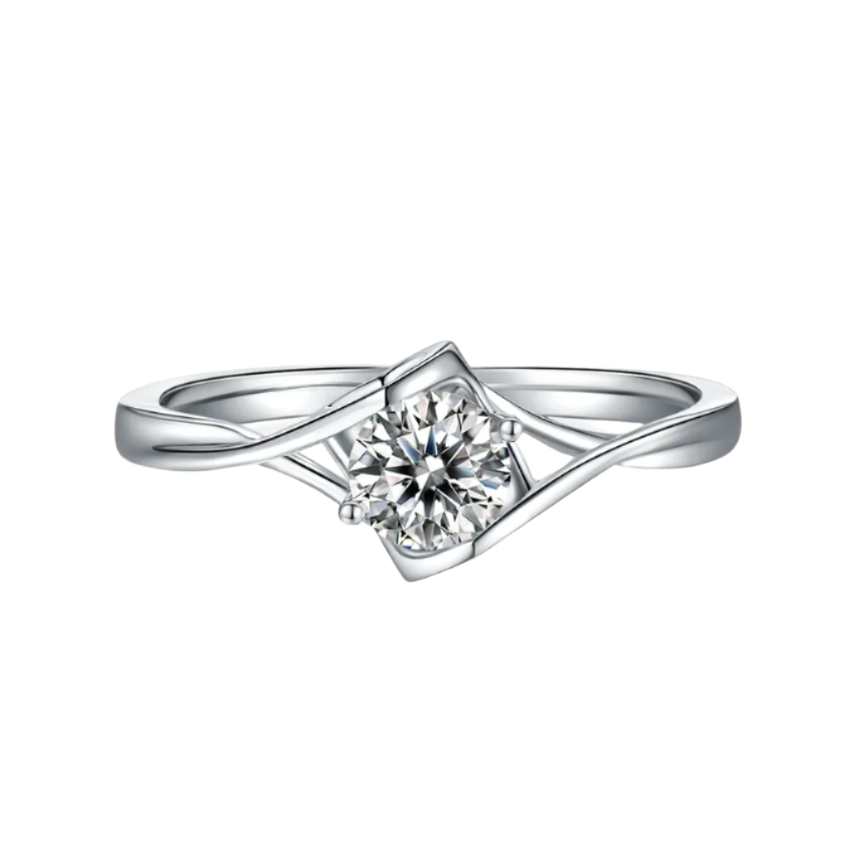 Sterling Silver S925 Moissanite Solitaire Ring, 0.50CT D Grade, Twisted Design AdornMazing Moissanite Rings.