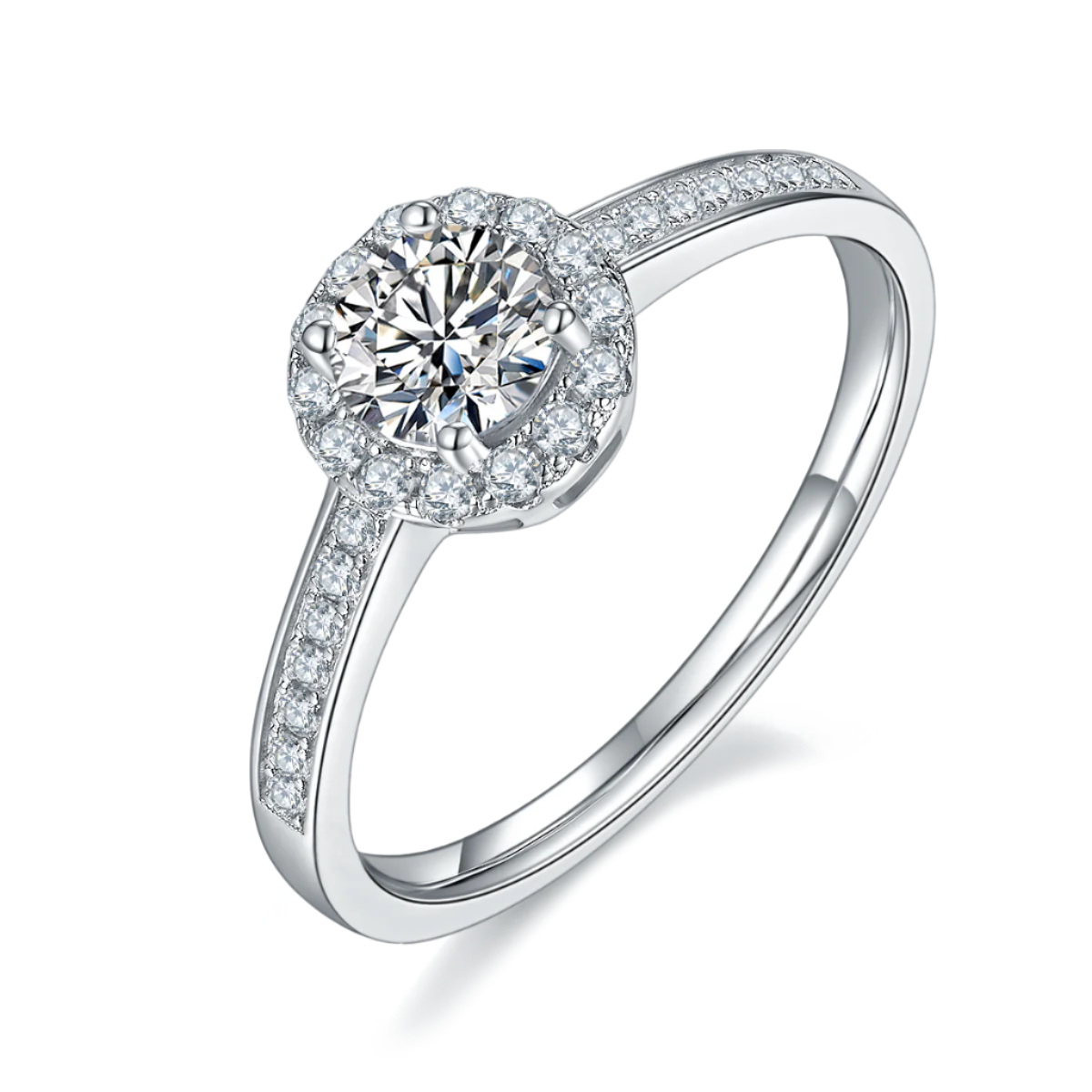 Sterling Silver S925 Moissanite Halo Engagement Ring, 0.50CT D Grade, Pavé Setting AdornMazing Moissanite Rings.