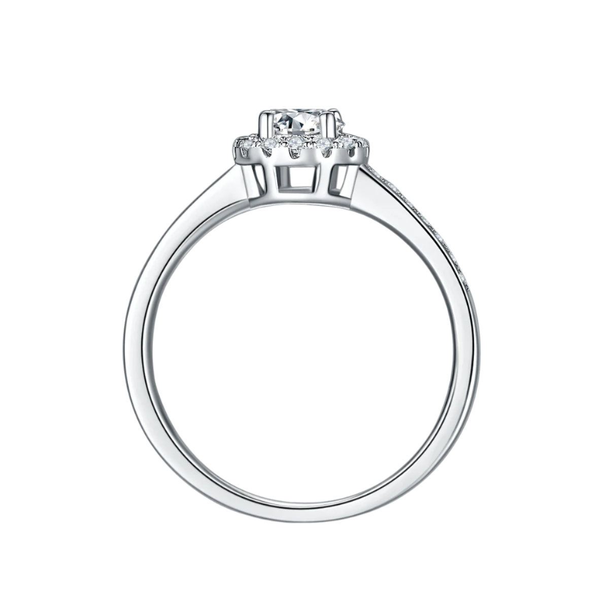 Sterling Silver S925 Moissanite Halo Engagement Ring, 0.50CT D Grade, Pavé Setting AdornMazing Moissanite Rings.