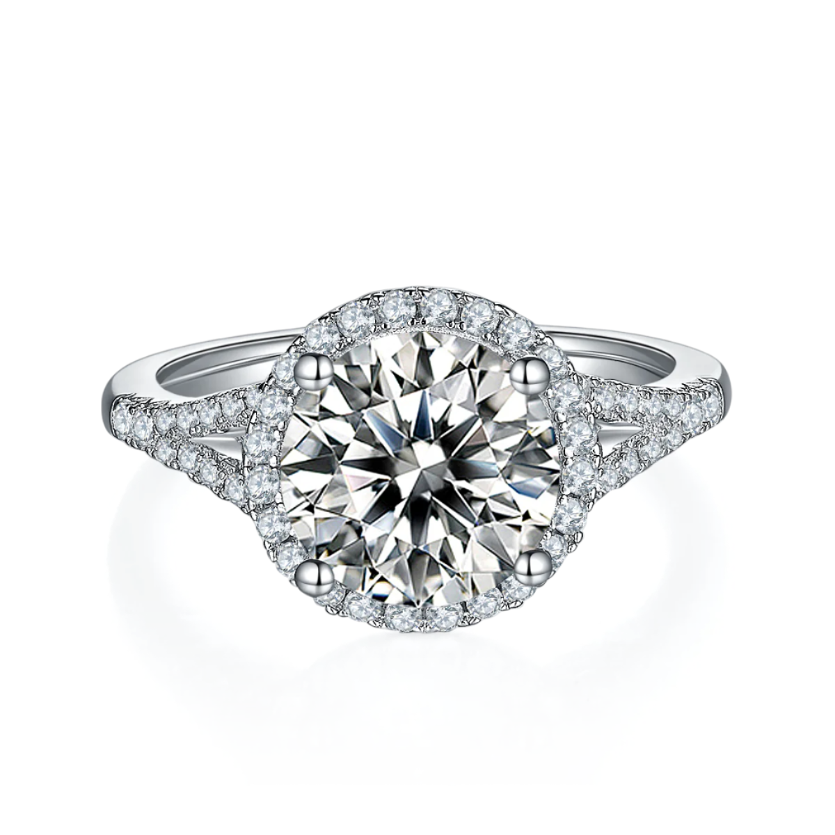 Sterling Silver S925 Moissanite Halo Engagement Ring, 3.00CT D Grade, Pavé Setting AdornMazing Moissanite Rings.