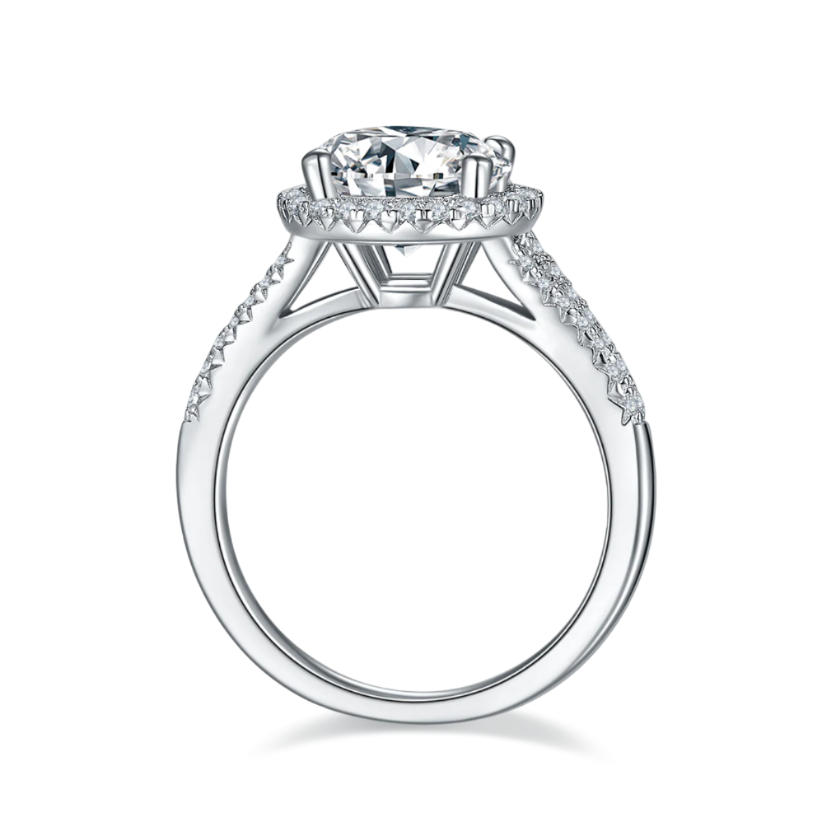 Sterling Silver S925 Moissanite Halo Engagement Ring, 3.00CT D Grade, Pavé Setting AdornMazing Moissanite Rings.