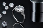 Sterling Silver S925 Moissanite Halo Engagement Ring, 3.00CT D Grade, Pavé Setting AdornMazing Moissanite Rings.