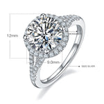 Sterling Silver S925 Moissanite Halo Engagement Ring, 3.00CT D Grade, Pavé Setting AdornMazing Moissanite Rings.