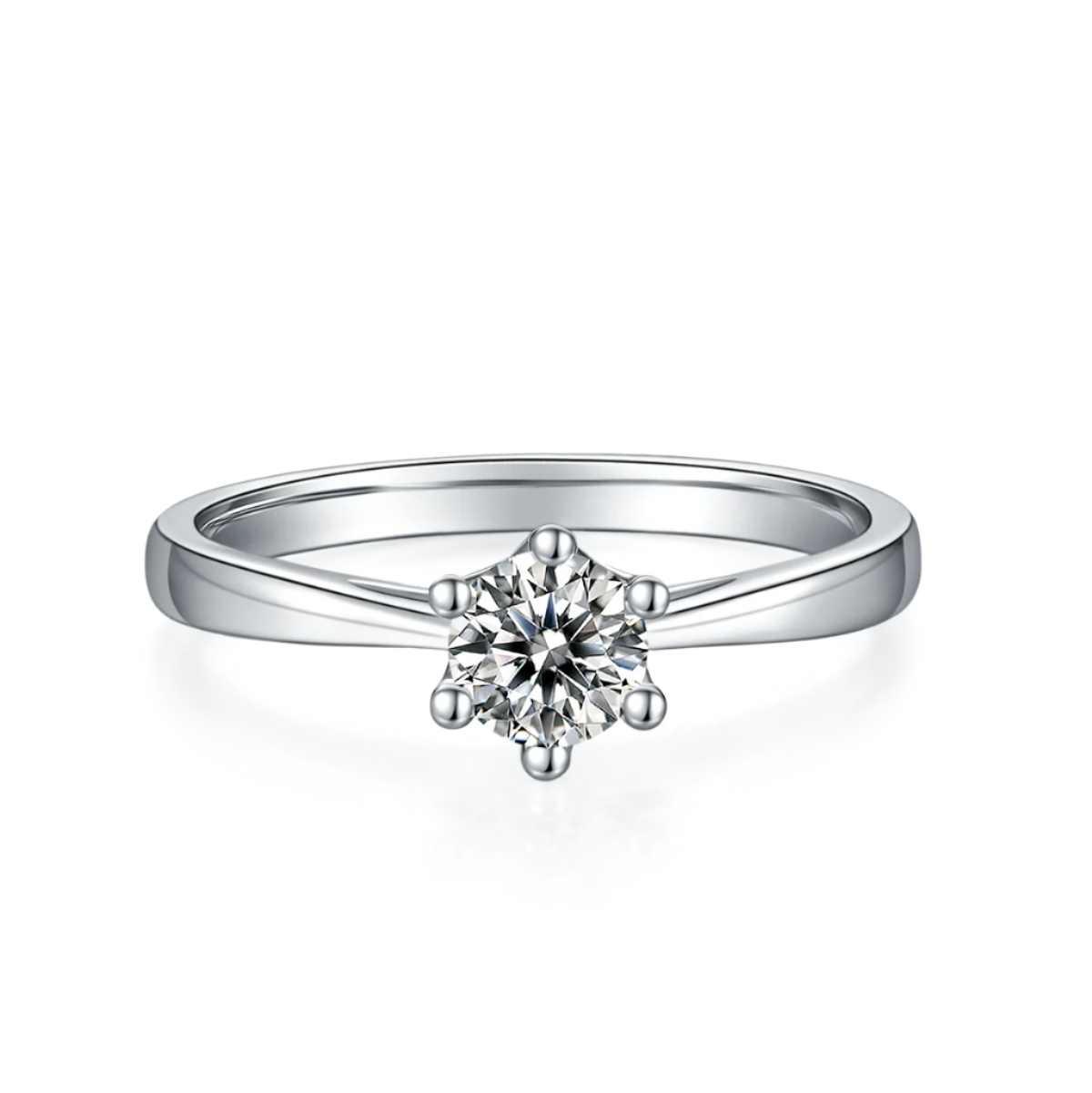 Sterling Silver S925 6-Prong Moissanite Solitaire Engagement Ring, 0.5CT Round Cut, Classic Design AdornMazing Moissanite Rings.