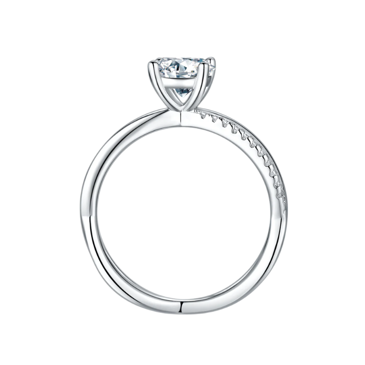 Sterling Silver S925 Solitaire Engagement Ring with 1 Carat D Grade Moissanite, Twisted Design, Pavé Band AdornMazing Moissanite Rings.