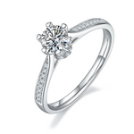 Sterling Silver S925 Moissanite Rotative Engagement Ring, 0.50CT D Grade, Pavé Band AdornMazing Moissanite Rings.