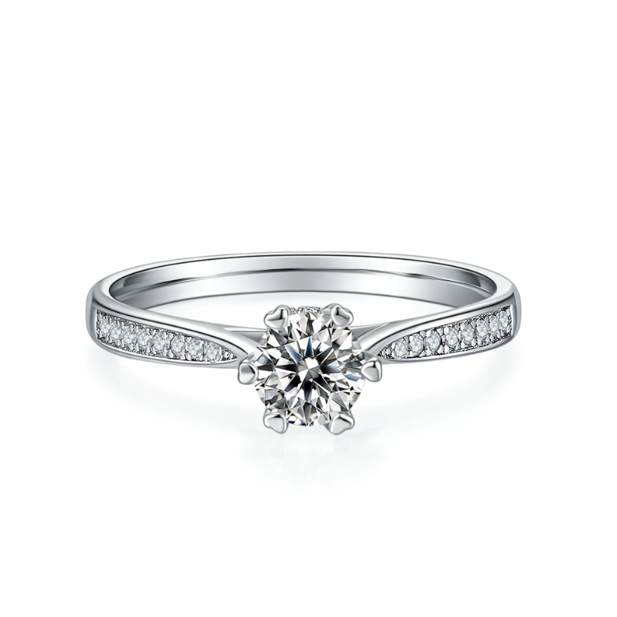 Sterling Silver S925 Moissanite Rotative Engagement Ring, 0.50CT D Grade, Pavé Band AdornMazing Moissanite Rings.