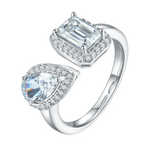 Emerald-Cut Moissanite & Teardrop CZ Ring, 1CT D Grade, S925 Silver, 43 Accent Stones AdornMazing Moissanite Rings.