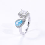 Emerald-Cut Moissanite & Teardrop CZ Ring, 1CT D Grade, S925 Silver, 43 Accent Stones AdornMazing Moissanite Rings.