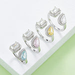 Emerald-Cut Moissanite & Teardrop CZ Ring, 1CT D Grade, S925 Silver, 43 Accent Stones AdornMazing Moissanite Rings.