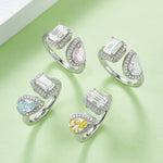 Emerald-Cut Moissanite & Teardrop CZ Ring, 1CT D Grade, S925 Silver, 43 Accent Stones AdornMazing Moissanite Rings.