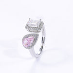 Emerald-Cut Moissanite & Teardrop CZ Ring, 1CT D Grade, S925 Silver, 43 Accent Stones AdornMazing Moissanite Rings.