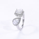 Emerald-Cut Moissanite & Teardrop CZ Ring, 1CT D Grade, S925 Silver, 43 Accent Stones AdornMazing Moissanite Rings.