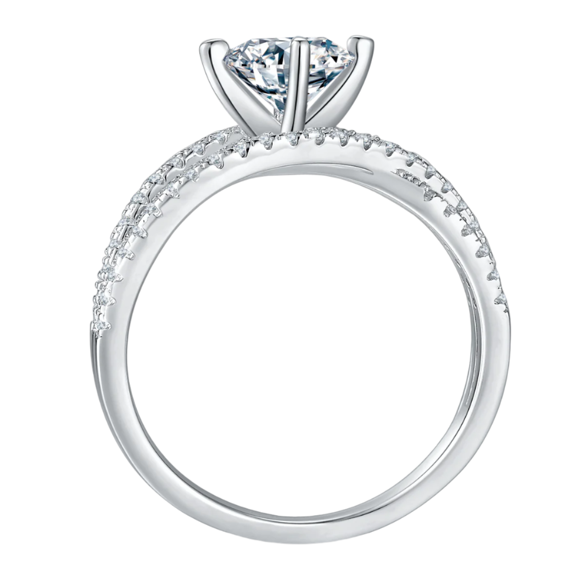 Sterling Silver S925 Moissanite Engagement Ring, 1CT D Grade, Double Band Pavé Setting AdornMazing Moissanite Rings.