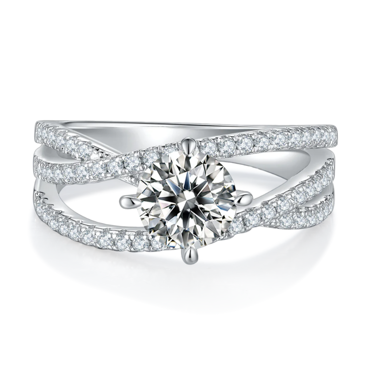 Sterling Silver S925 Moissanite Engagement Ring, 1CT D Grade, Double Band Pavé Setting AdornMazing Moissanite Rings.