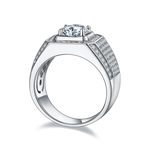Men’s Sterling Silver S925 Moissanite Ring, 2CT D Grade, Pavé Bold Square Design - AdornMazing