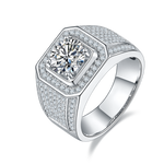 Men’s Sterling Silver S925 Moissanite Ring, 2CT D Grade, Pavé Bold Square Design - AdornMazing