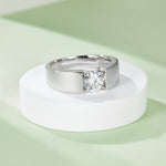 Men’s Sterling Silver S925 Moissanite Ring, 1CT D Grade, Matte-Finish Band - AdornMazing