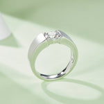Men’s Sterling Silver S925 Moissanite Ring, 1CT D Grade, Matte-Finish Band - AdornMazing