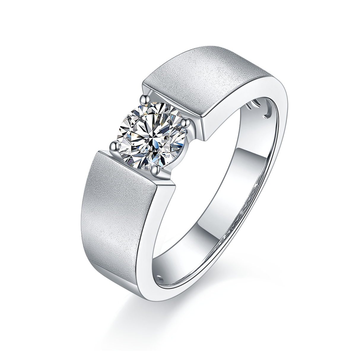 Men’s Sterling Silver S925 Moissanite Ring, 1CT D Grade, Matte-Finish Band - AdornMazing
