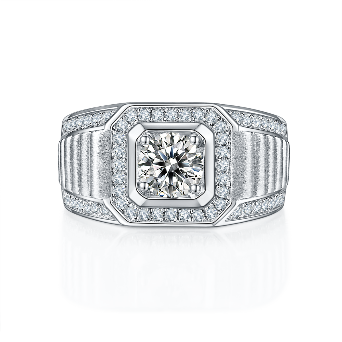 Men’s Sterling Silver S925 Moissanite Ring, 1CT D Grade, Octagon Halo Design - AdornMazing