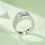 Men's Sterling Silver S925 Statement Ring, 1CT D Grade Moissanite, 18K White Gold Plated, Engraved Check Pattern - AdornMazing