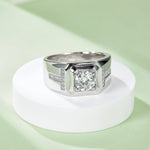 Men’s S925 Sterling Silver Moissanite Ring, 1CT D Grade, Polished White Gold Finish - AdornMazing