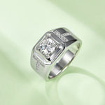 Men’s S925 Sterling Silver Moissanite Ring, 1CT D Grade, Polished White Gold Finish - AdornMazing