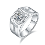 Men’s S925 Sterling Silver Moissanite Ring, 1CT D Grade, Polished White Gold Finish - AdornMazing