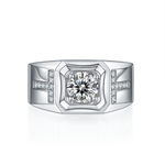 Men’s S925 Sterling Silver Moissanite Ring, 1CT D Grade, Polished White Gold Finish - AdornMazing