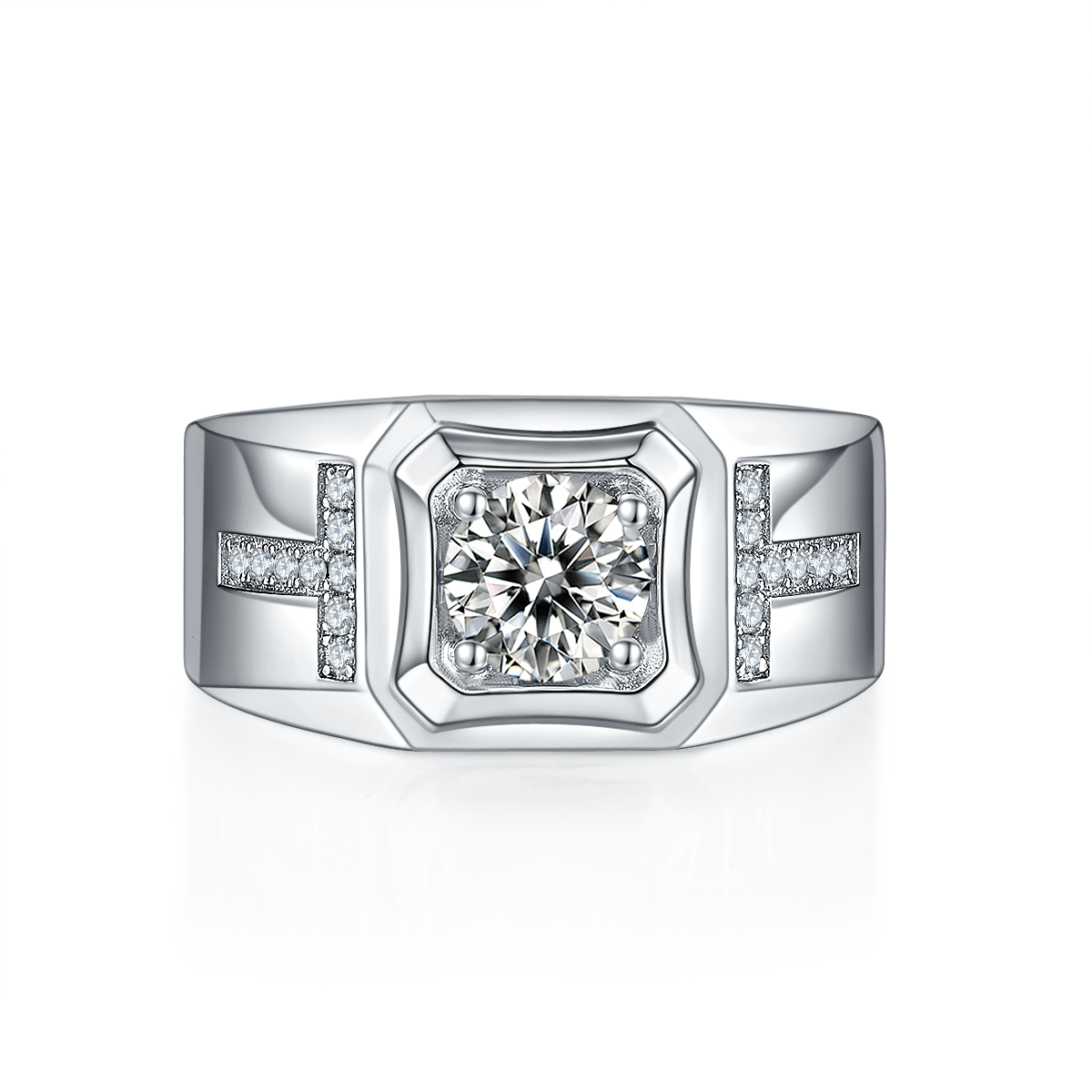 Men’s S925 Sterling Silver Moissanite Ring, 1CT D Grade, Polished White Gold Finish - AdornMazing