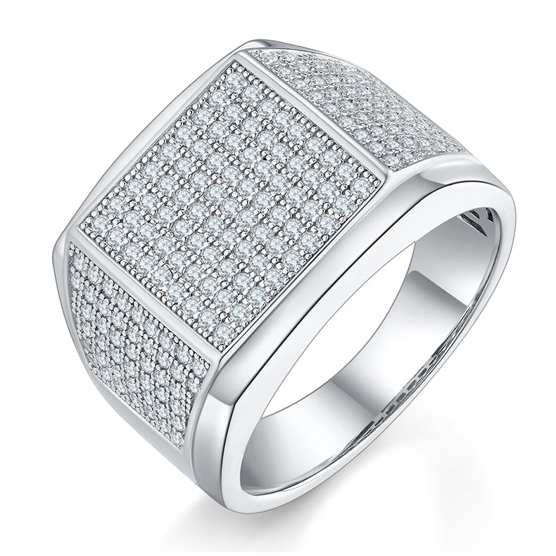 Sterling Silver S925 Men's Pave Ring with 173 Moissanite Stones, 1.04CT Total AdornMazing Moissanite Rings.