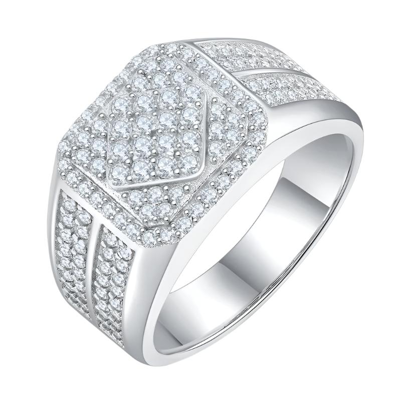 Sterling Silver S925 Men's Moissanite Ring, 1CT D Grade, 132-Stone Pavé Design AdornMazing Moissanite Rings.